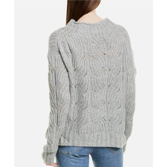 J. Crew Pointelle Cable Knit Sweater Medium Gray Mockneck Alpaca Blend Cottage - Picture 10 of 11